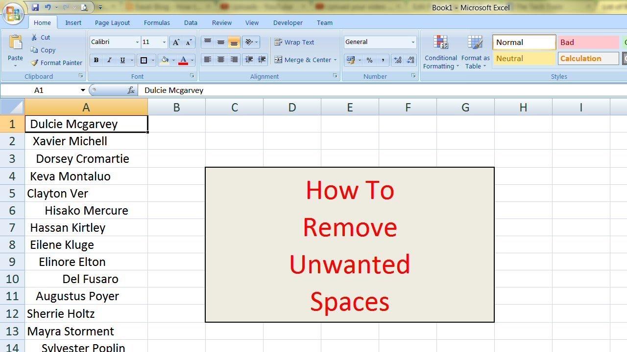 Remove Unwanted Spaces in Excel