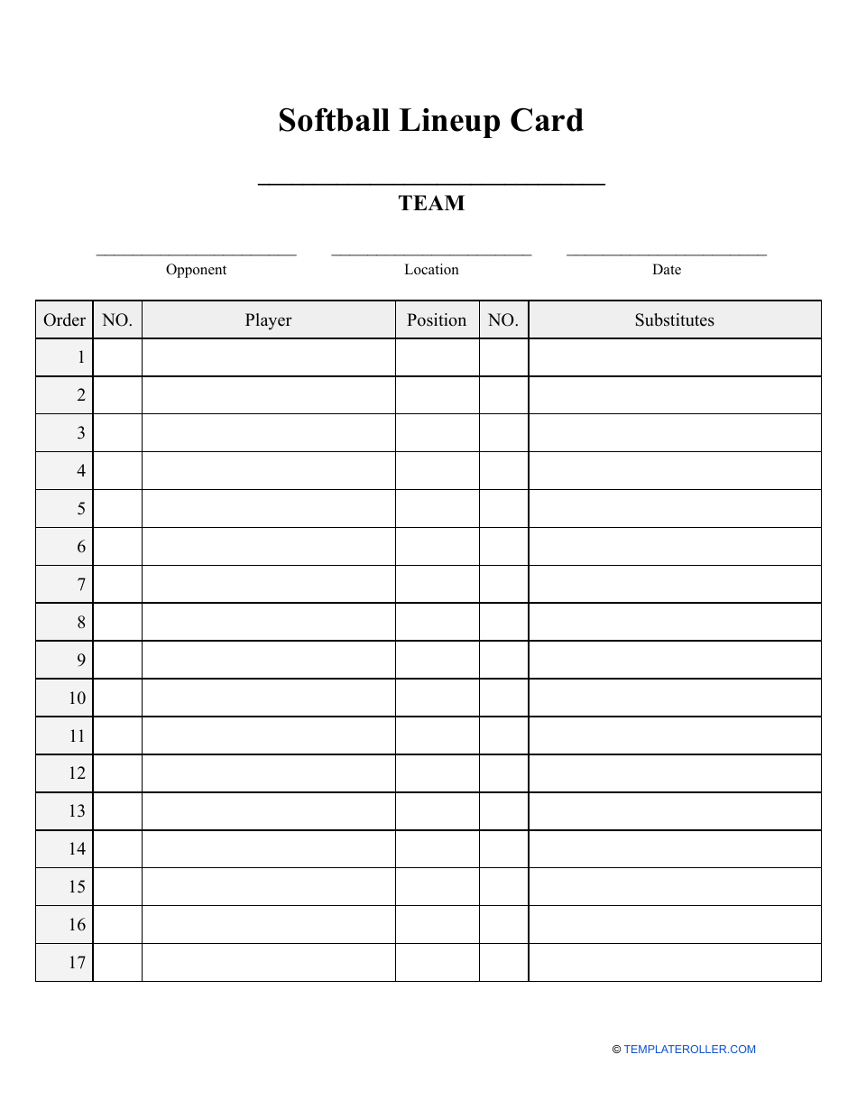 Softball Lineup Template PDF