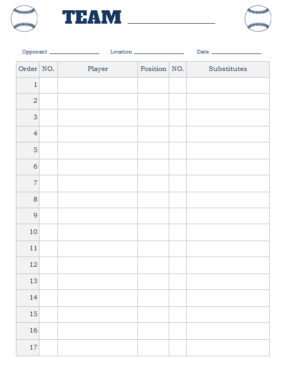 Softball Lineup Template Word