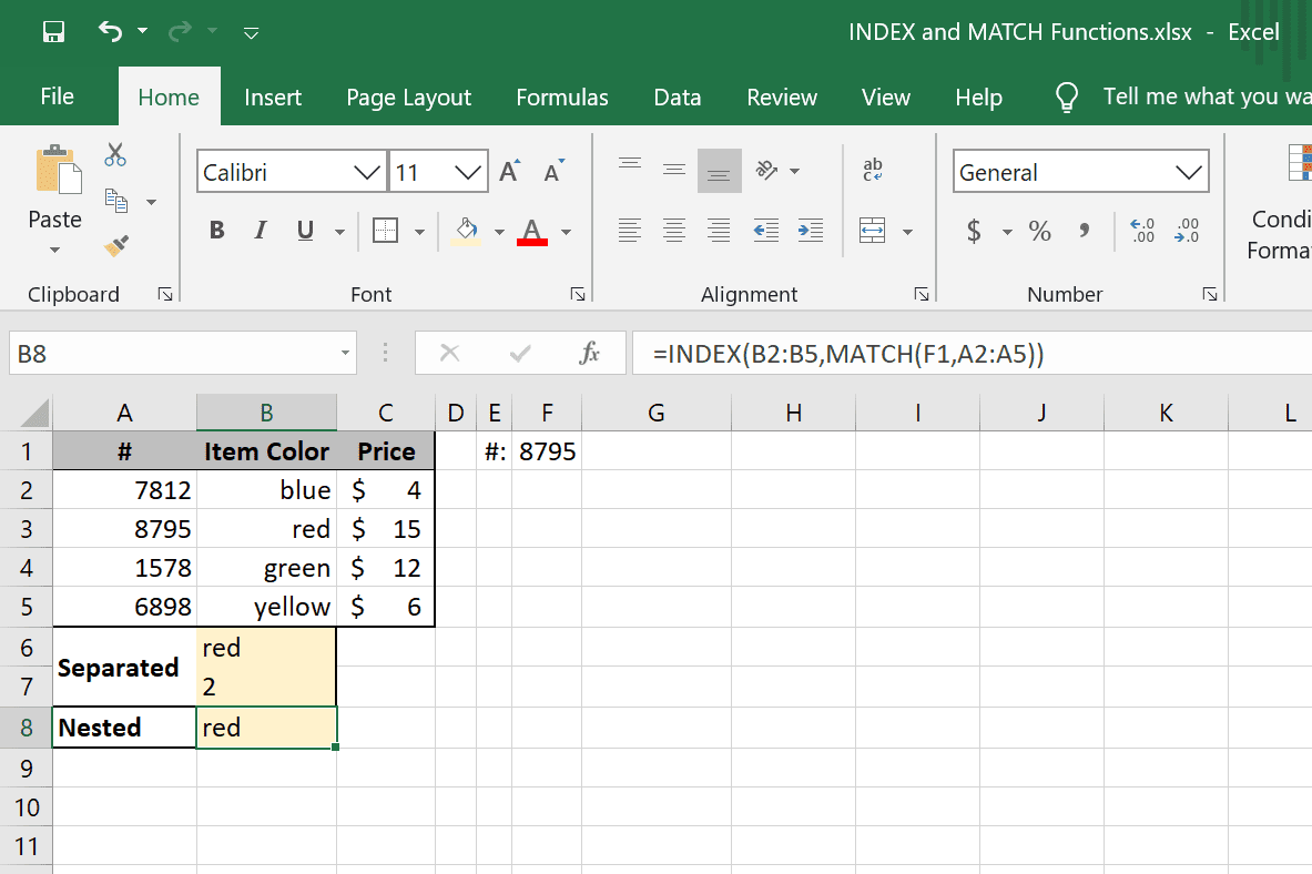 Using INDEX and MATCH Functions