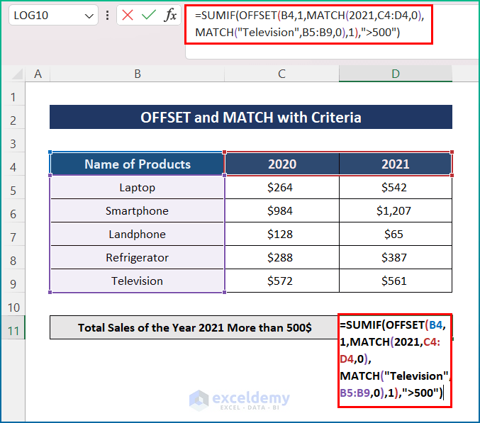 Using OFFSET and MATCH Functions