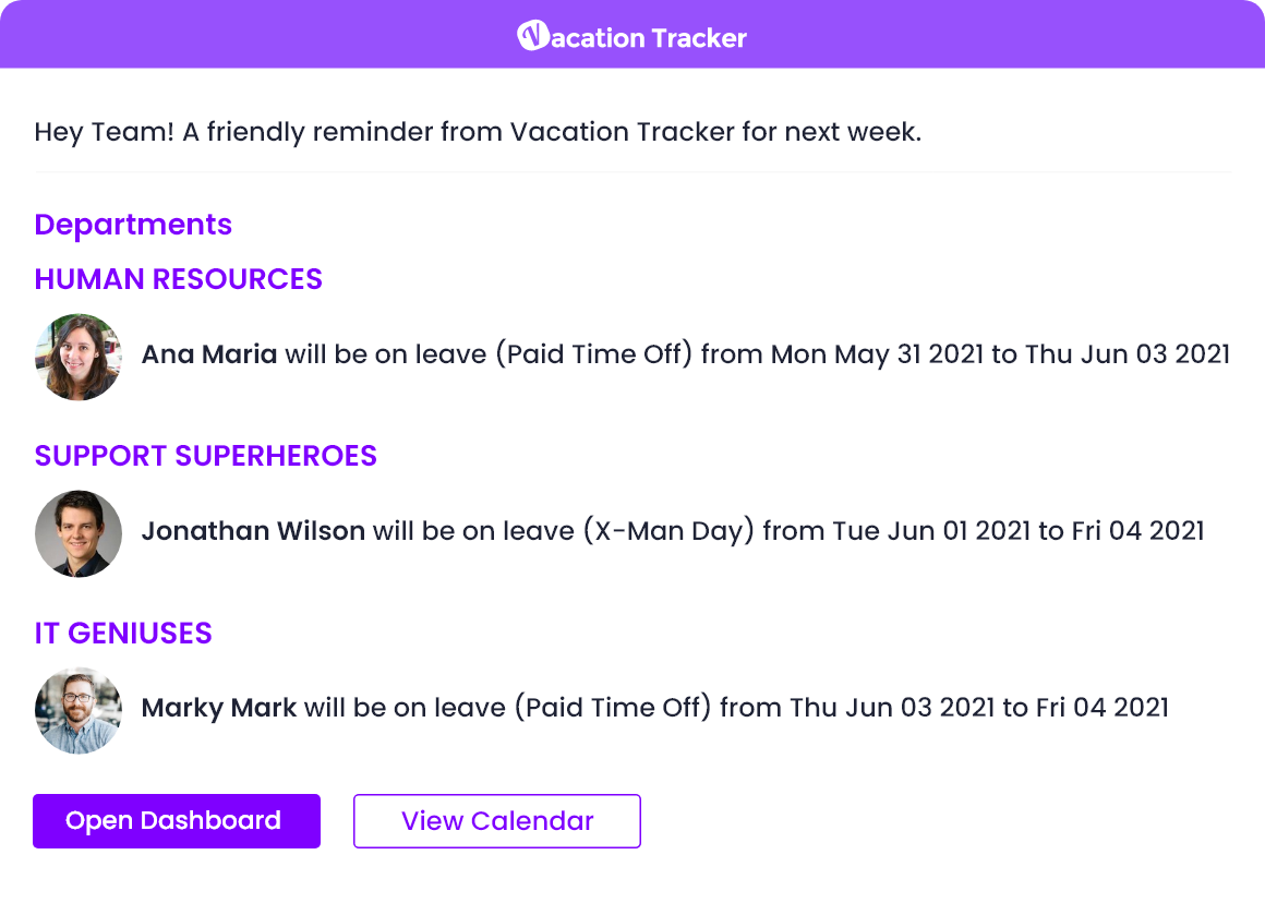 Vacation Tracker with Notifications Template