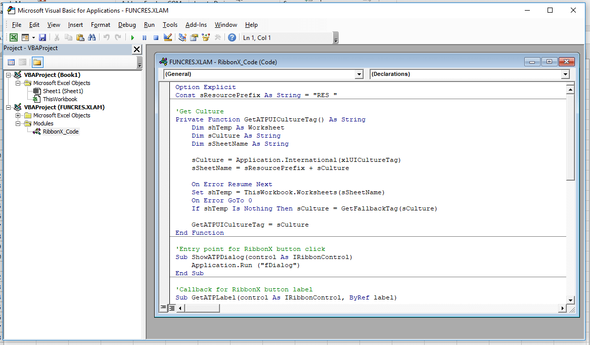 VBA Editor for Excel add-in creation