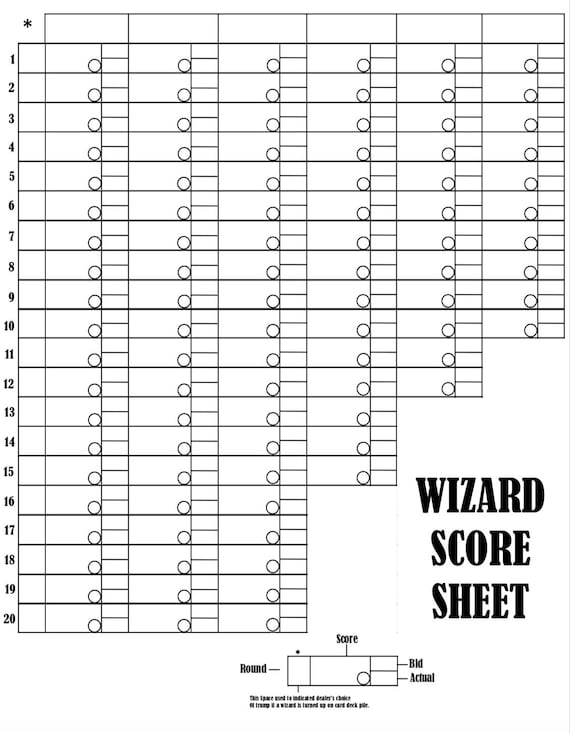 Wizard Game Score Sheet Template