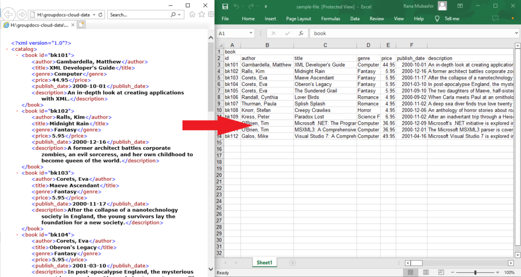 XML to Excel online converters