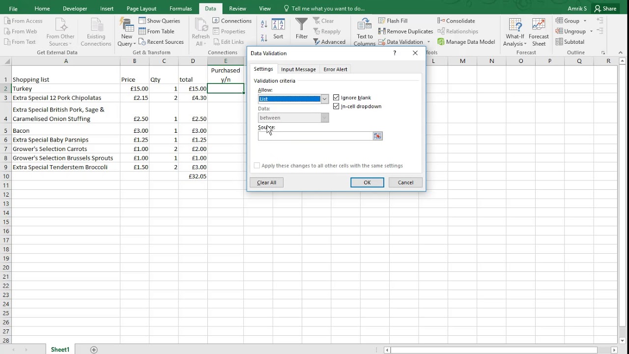 Yes No Drop Down Excel Example