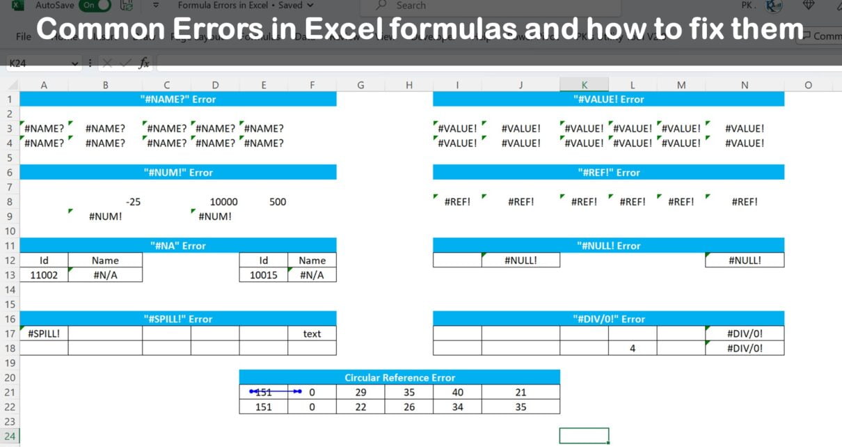 Excel formula errors