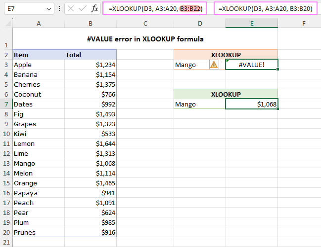 Excel Xlookup common issues