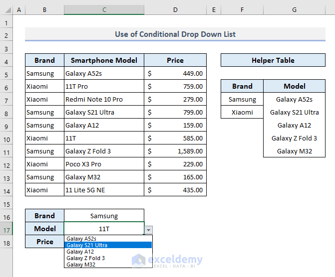 Excel Conditional Drop-Down List Example