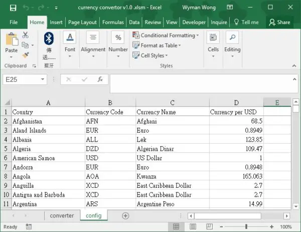 Excel Currency Converter Template Example