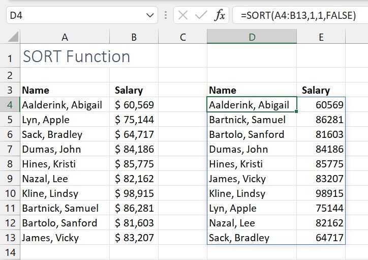 Sorting Excel data by surname using different methods