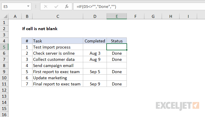 Excel if not blank formula