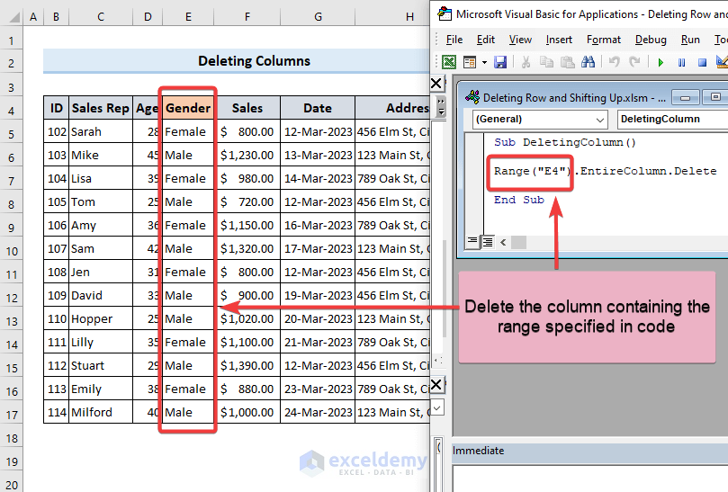 Excel VBA Delete Columns Example