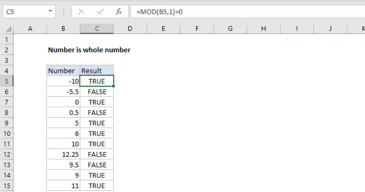 Whole Numbers in Excel Formulas