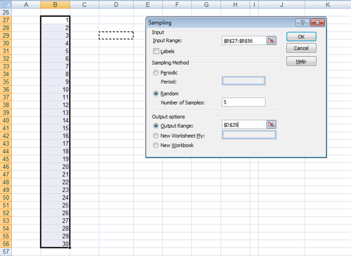 Random Sampling in Excel with Data Analysis ToolPak