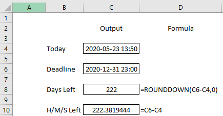 Countdown formula in Excel