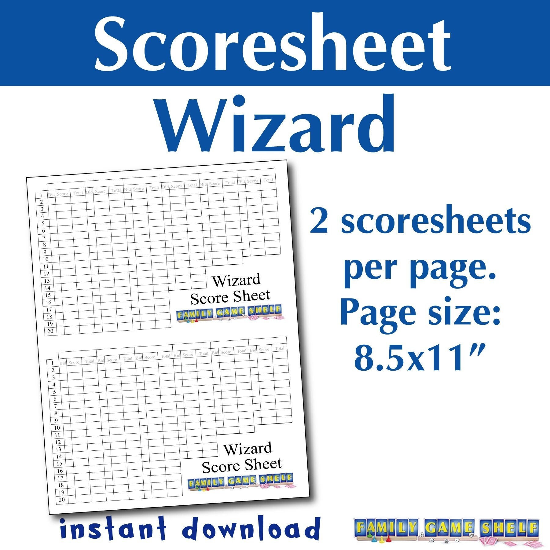 Wizard Game Score Sheet Template Design